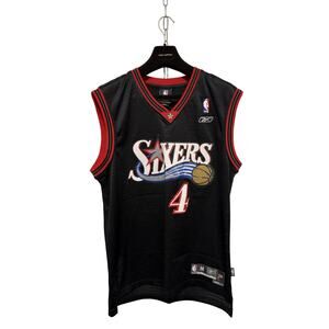 Vintage Philadelphia 76ers Jersey Mens Medium Black NBA Reebok Webber 2000s